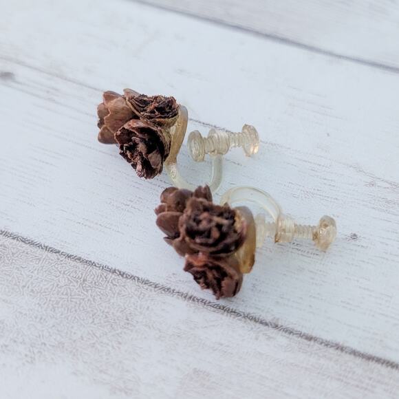 Vintage Screw Back Earrings Brown Natural Vibes Boho - Condition Issues - Picture 11 of 12